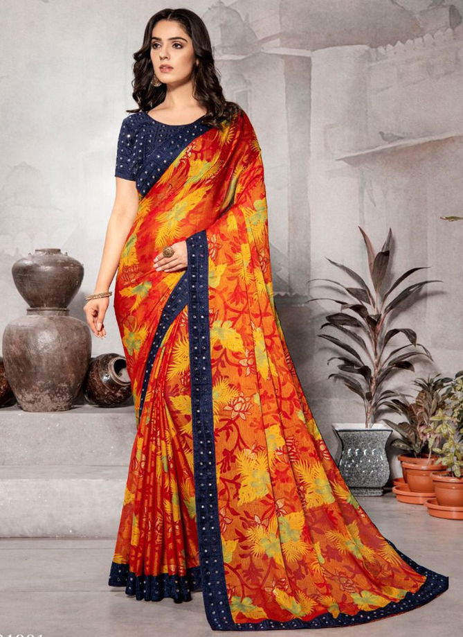 MINTORSI KRITIKA SITARA HITS Festive Wear Chiffon Brasso Printed Mirror Lace Saree Collection